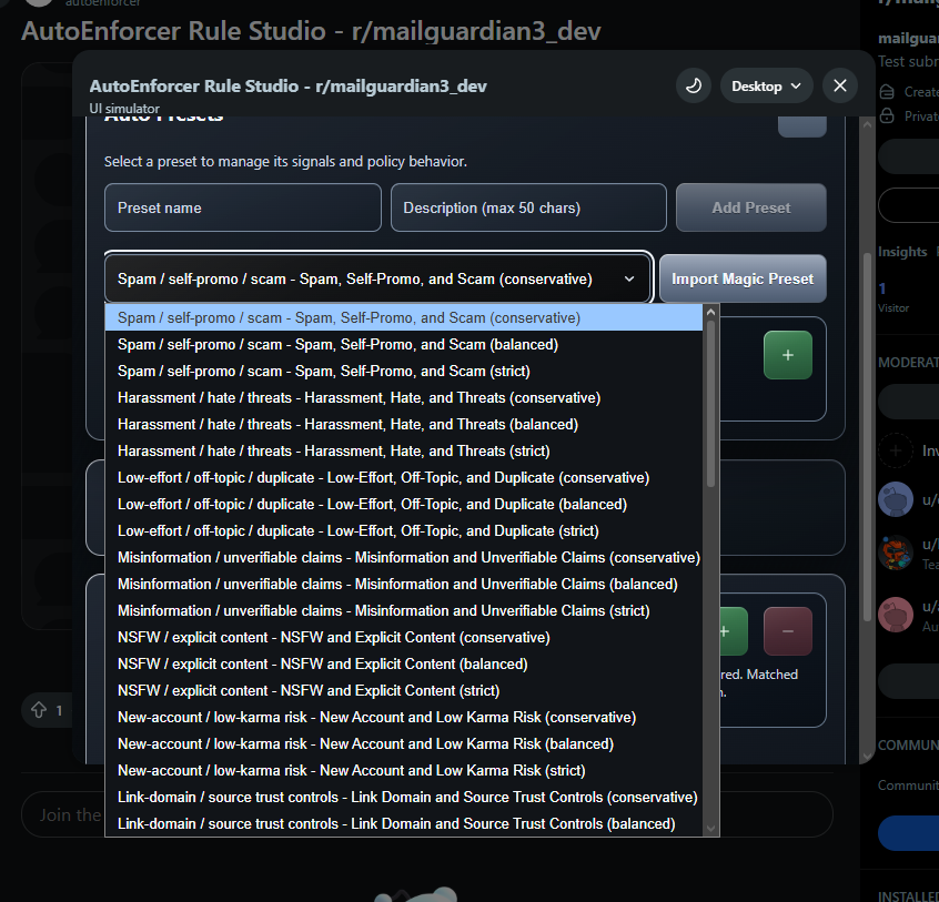 Rule Studio rules list